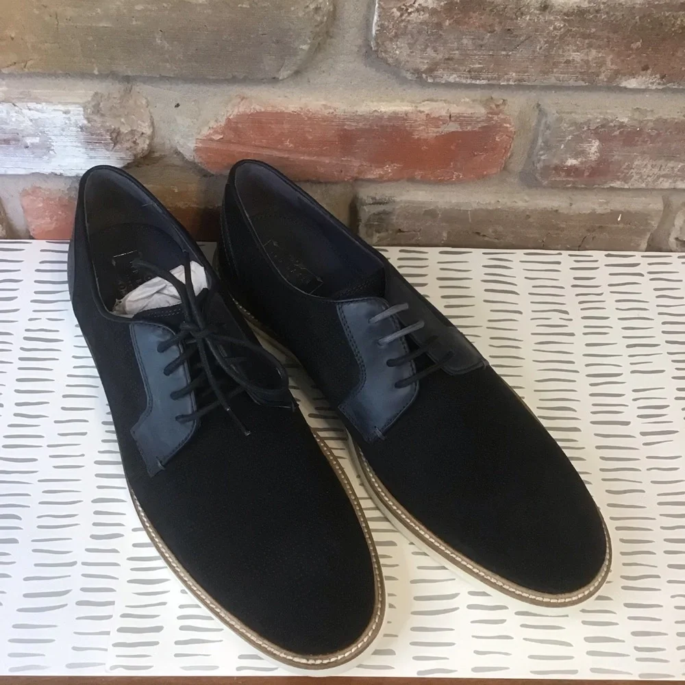 TED BAKER Men's Navy Suede Leather SIABLO Perforated Lace-up Oxford Derby Shoes